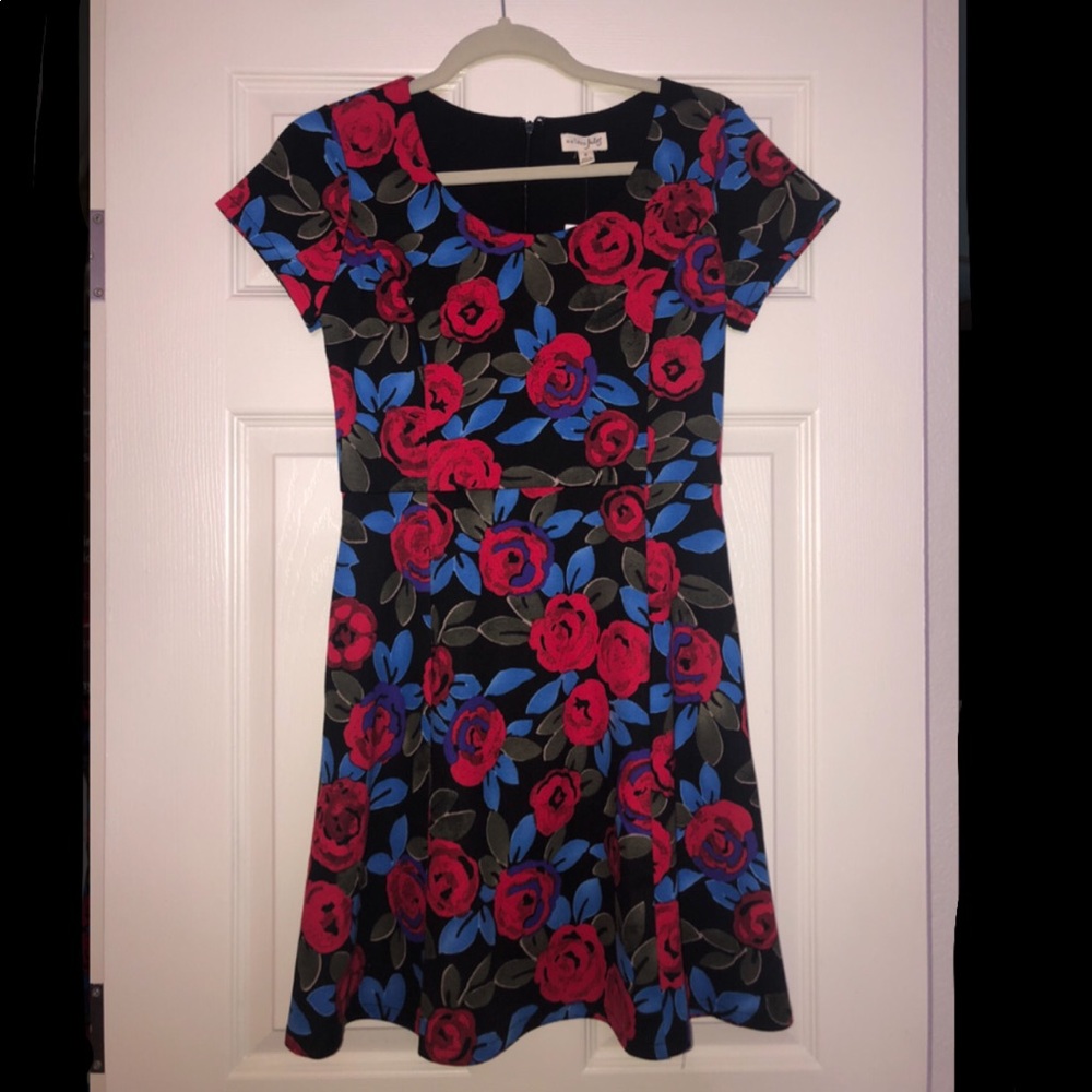 Maison Jules Black Dress with Red Roses